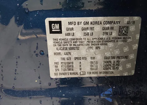 2019 Buick Encore Awd Preferred z USA, uszkodzony, nr VIN KL4CJESB1KB892752